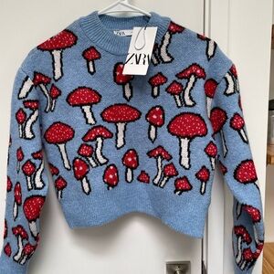 NWT  ZARA Women Mushroom Toadstool Cropped Sweater XS
